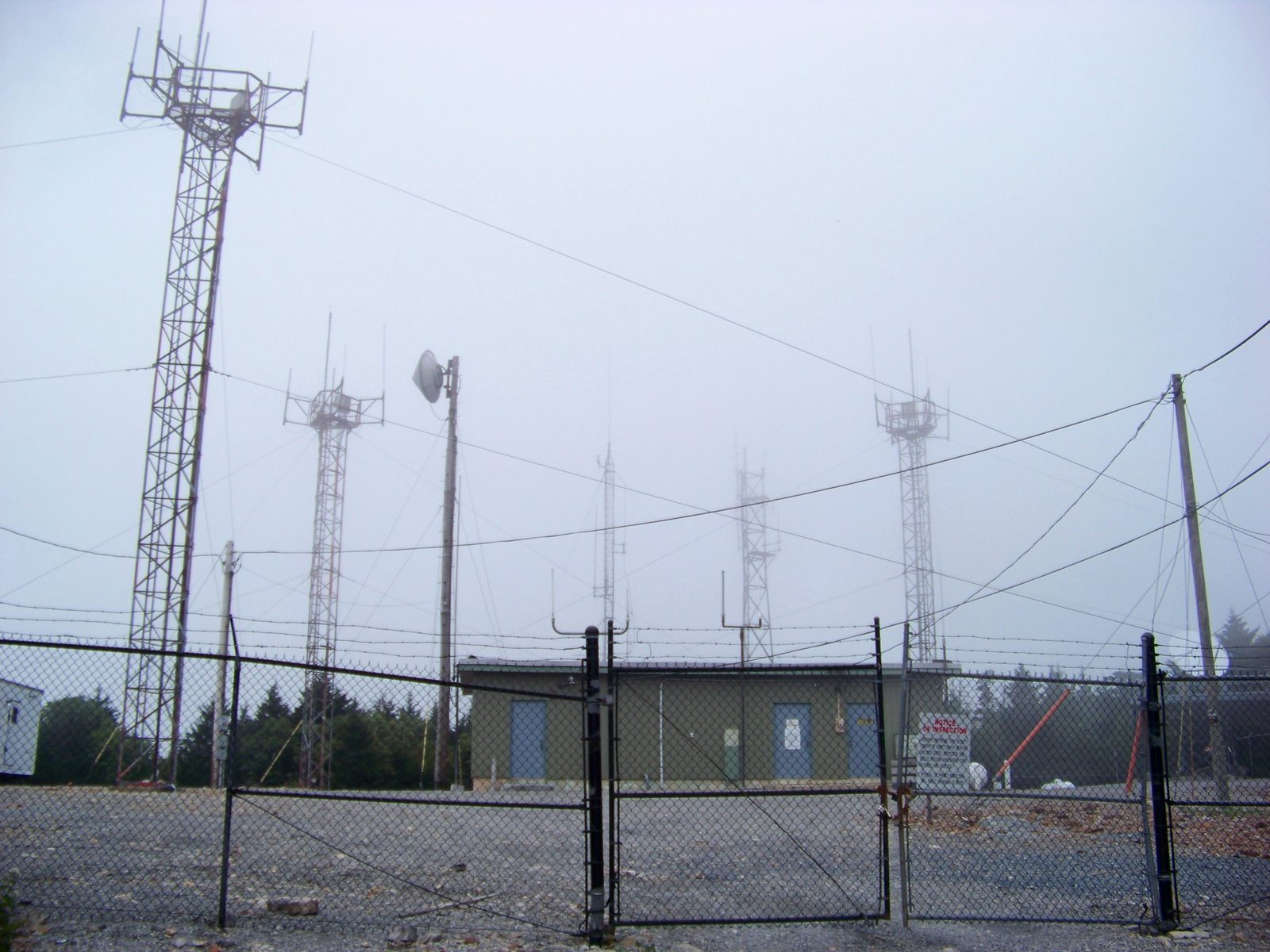Radio antennas and towers on a mountain summit