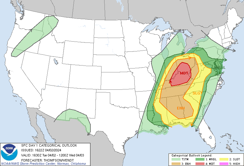 SPC Day 1 convective outlook categorical risk map